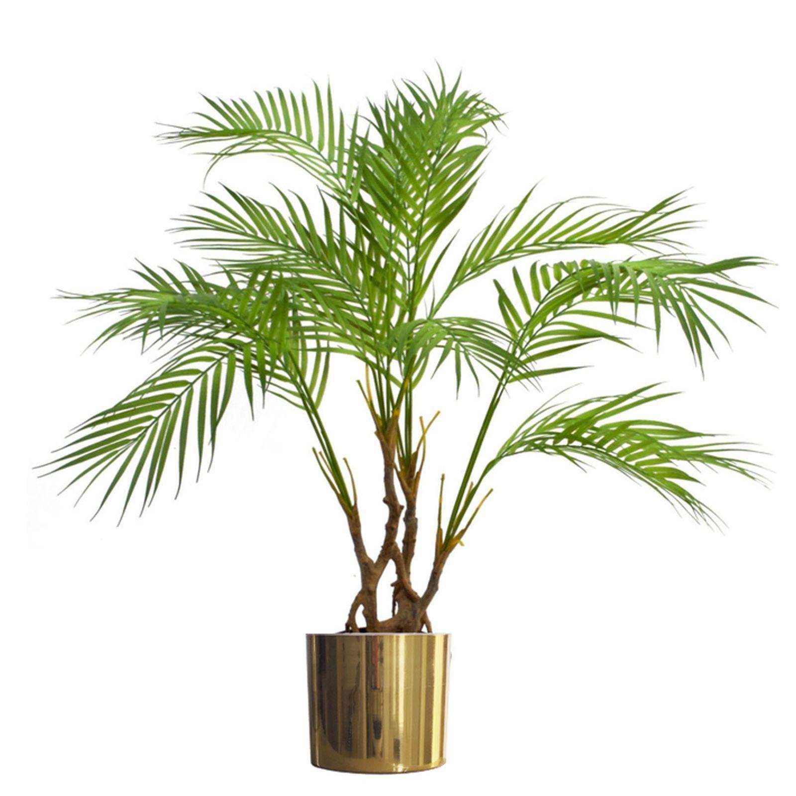 90cm Artificial Areca Palm Plant Twisted Detail Trunk with Gold Metal Planter