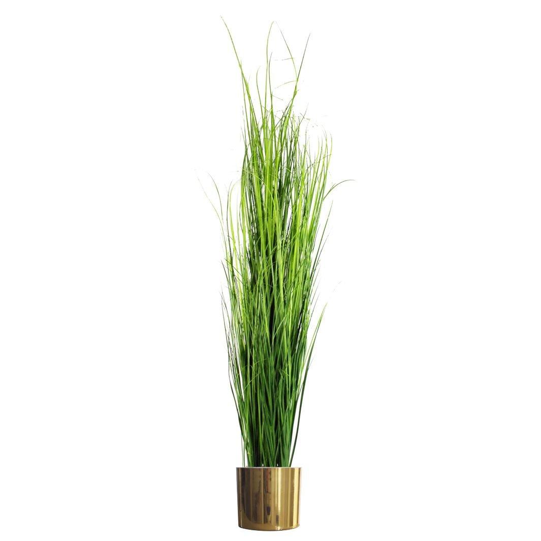 130cm Artificial Extra Large Grass Plant with Gold Metal Planter