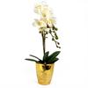 Leaf 54cm Artificial Orchid Plant - White with Gold Pot thumbnail 1