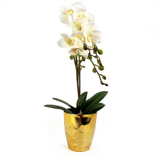 Leaf 54cm Artificial Orchid Plant - White with Gold Pot 1