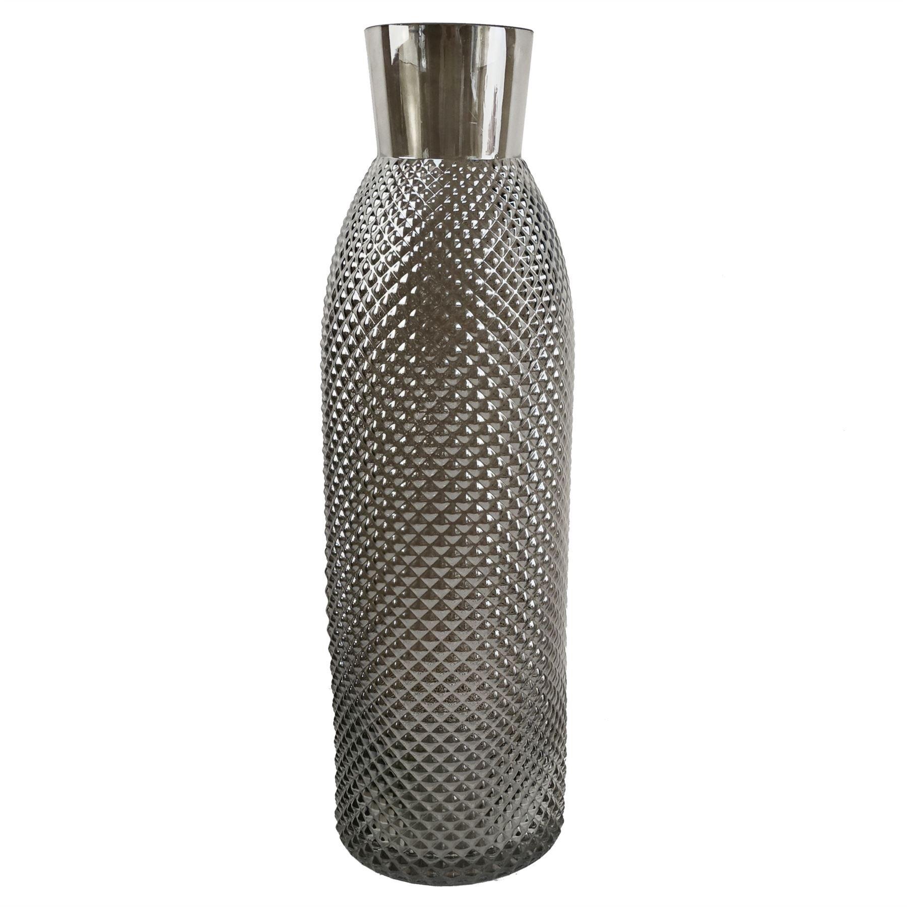 50cm Smoke Grey Diamond Tall Glass Vase