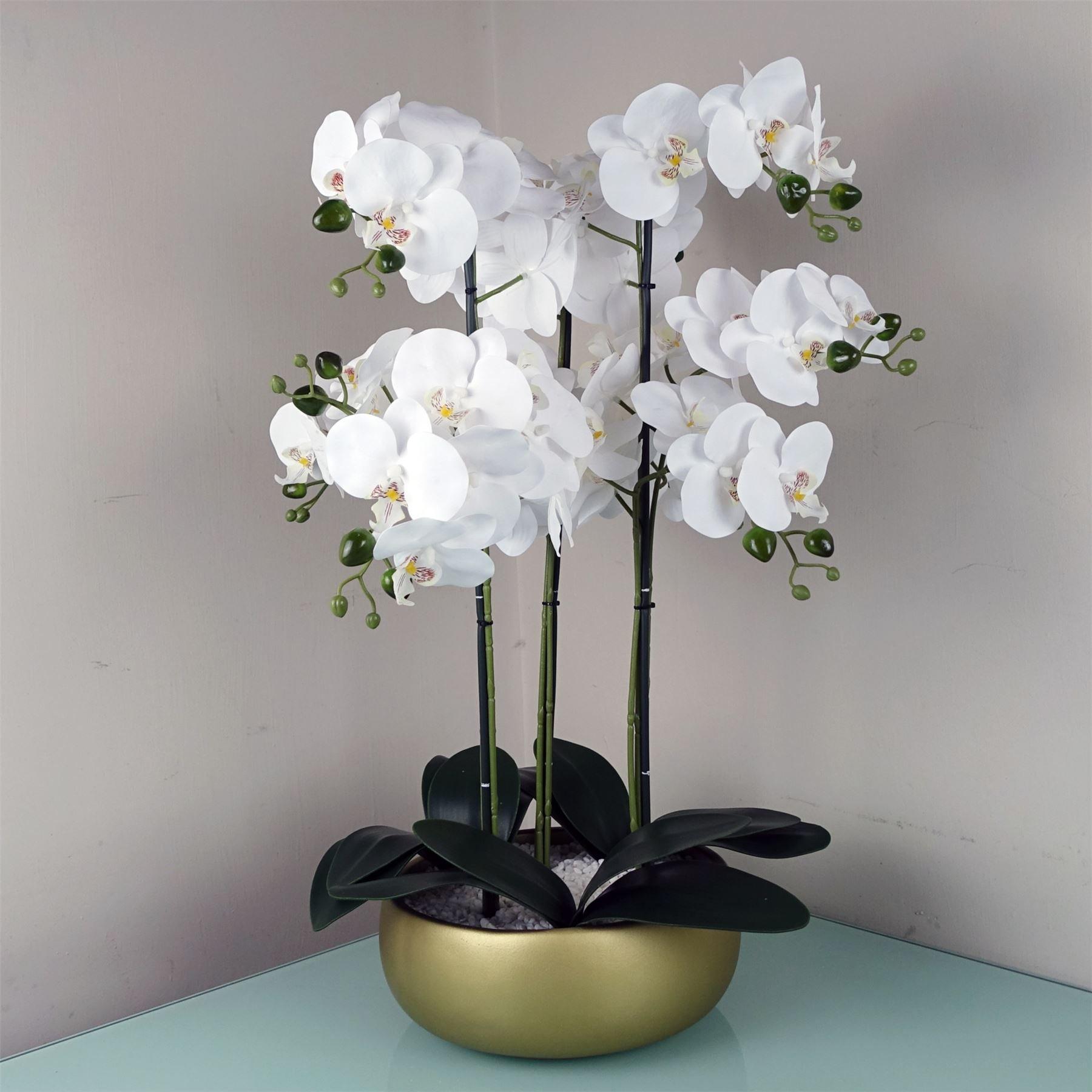 60cm Orchid White - Gold Ceramic Planter