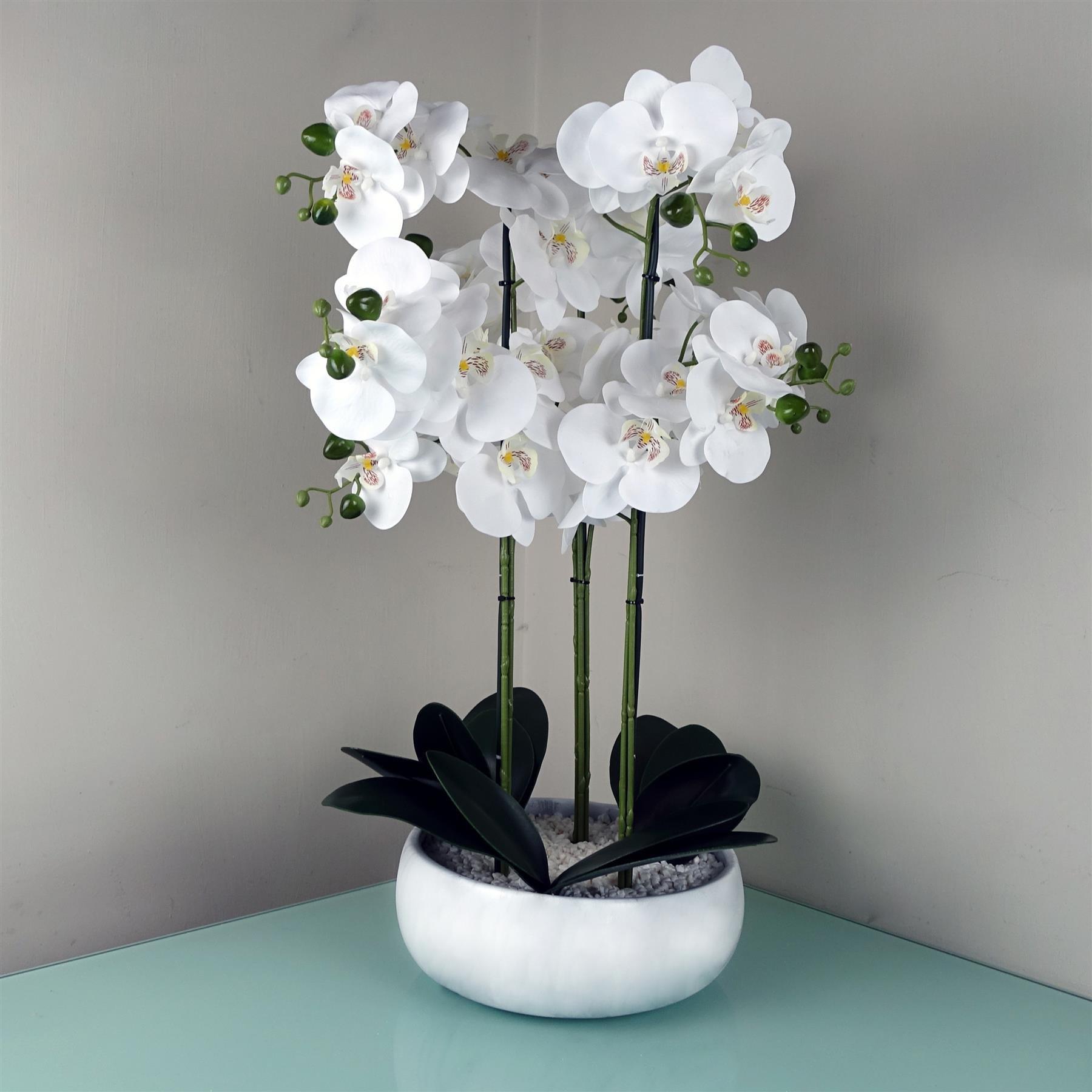 60cm Orchid White - Marble Effect  Ceramic Planter