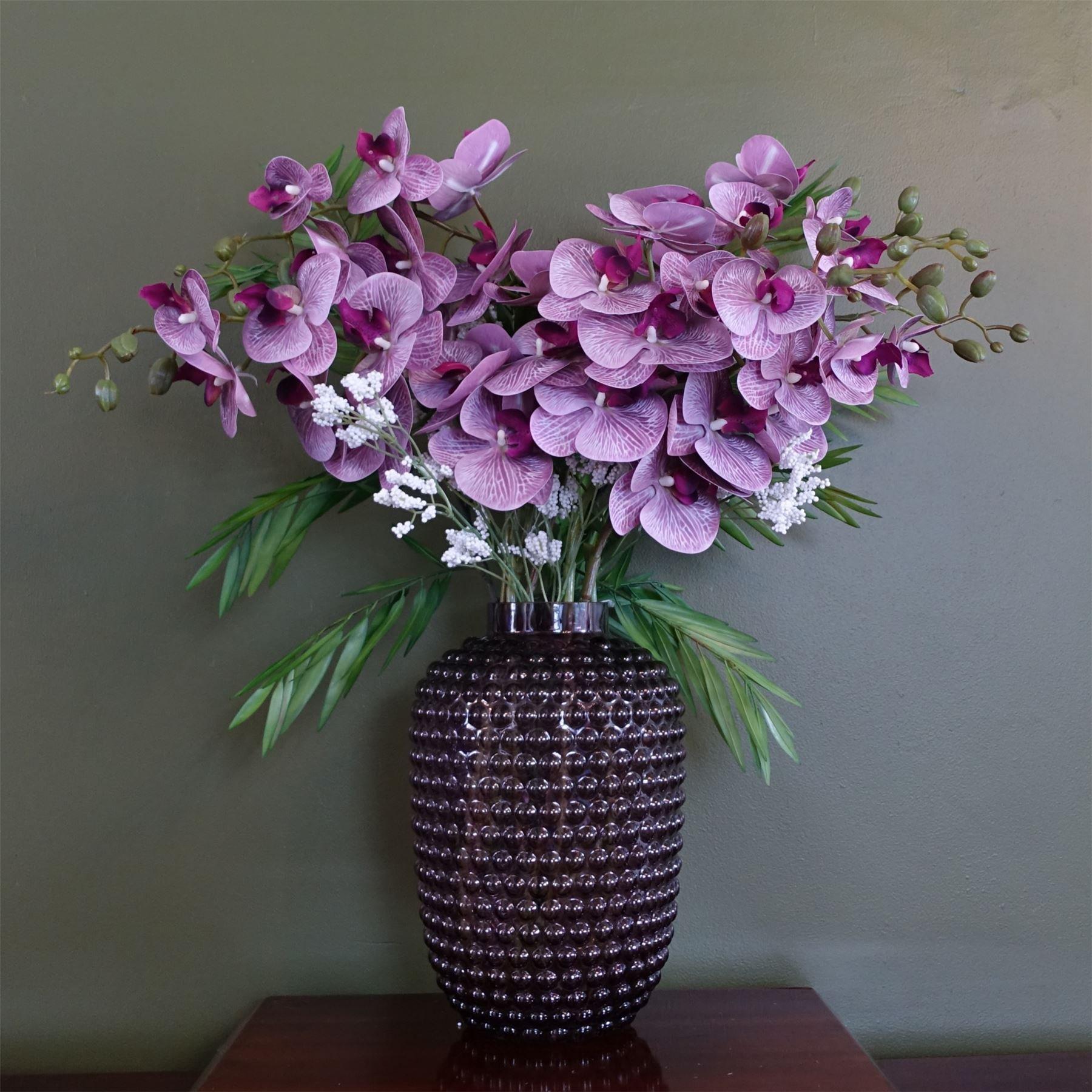 Leaf 80cm Amethyst Vase Artificial Orchids and  Foliage