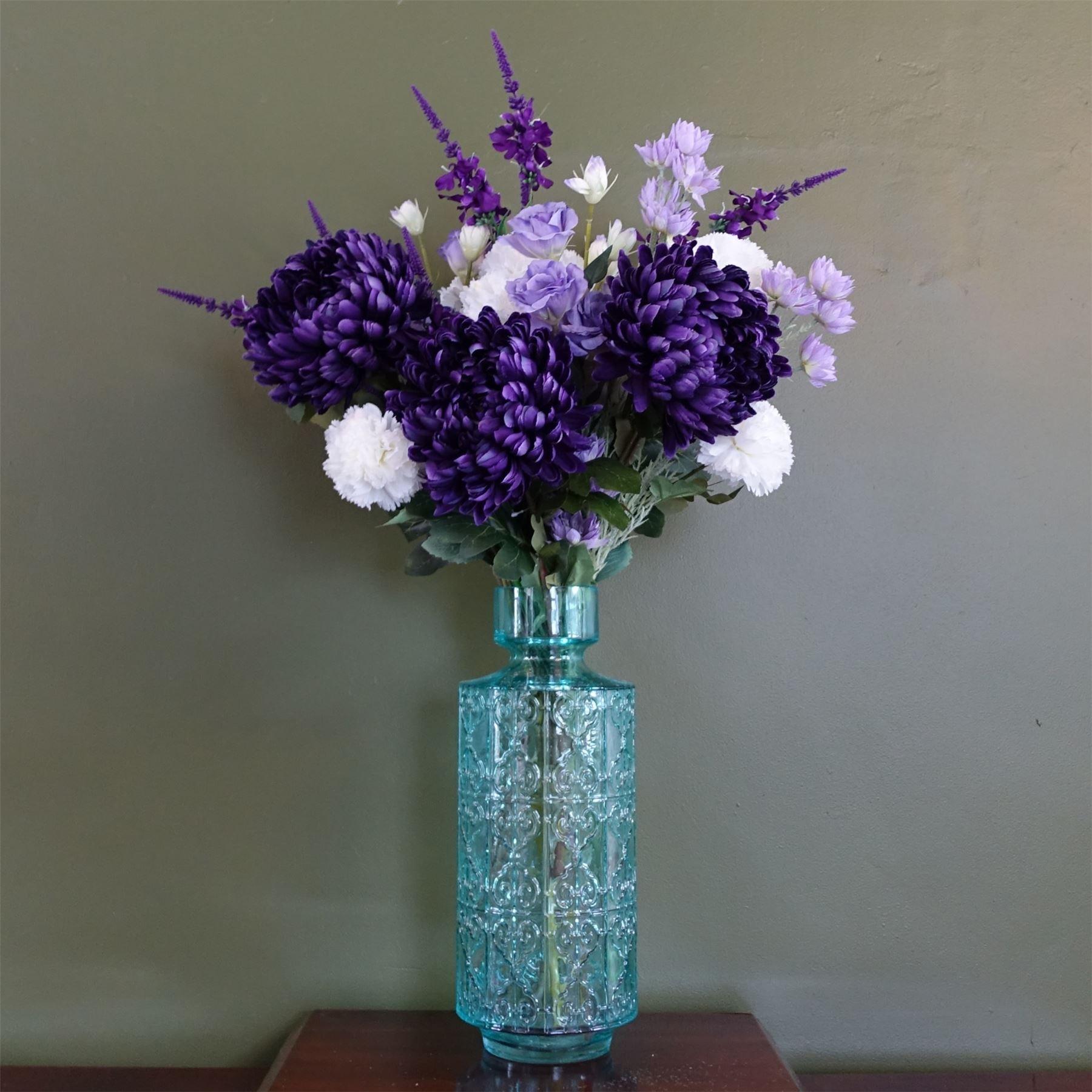 Leaf 80cm Purple Chrysanthemum Arrangement Glass Vase
