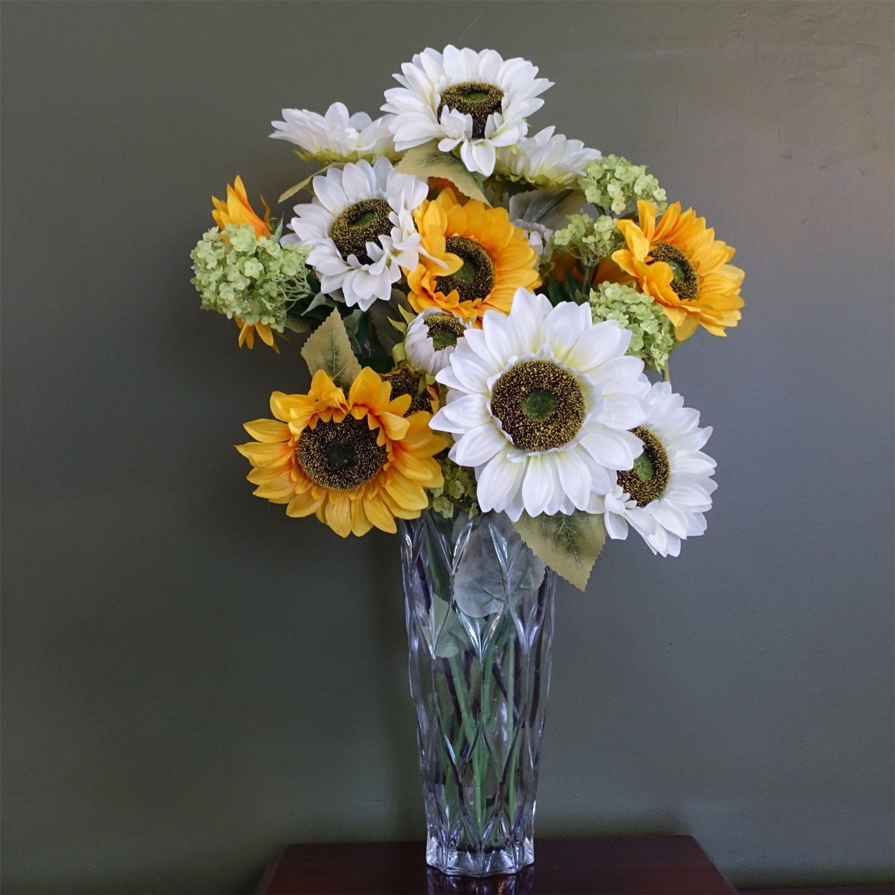 Leaf 80cm White and Yellow Sunflower Mix Glass Vase