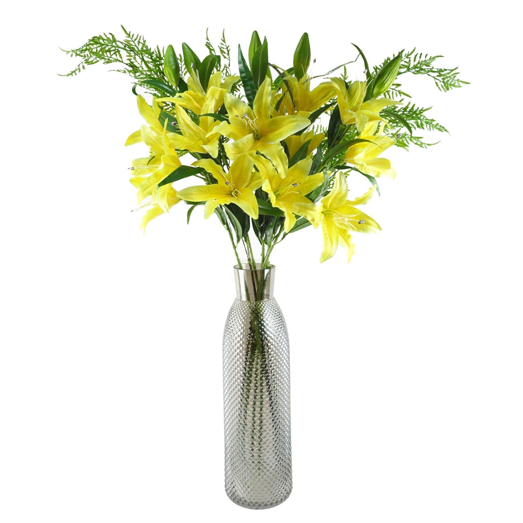 Leaf 100cm Yellow Lily and Fern Display Glass Vase