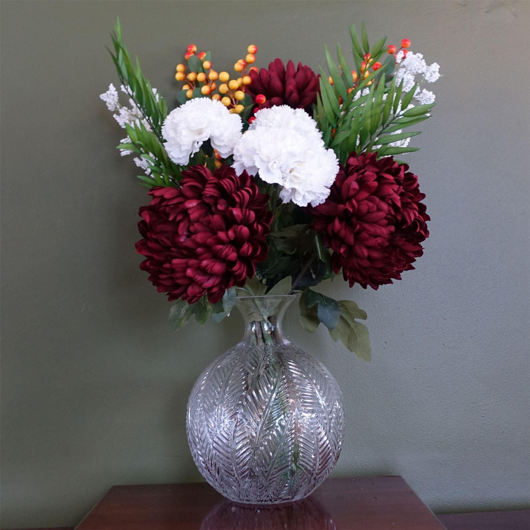 Leaf 70cm Red Chrysanthemum Glass Ball Vase