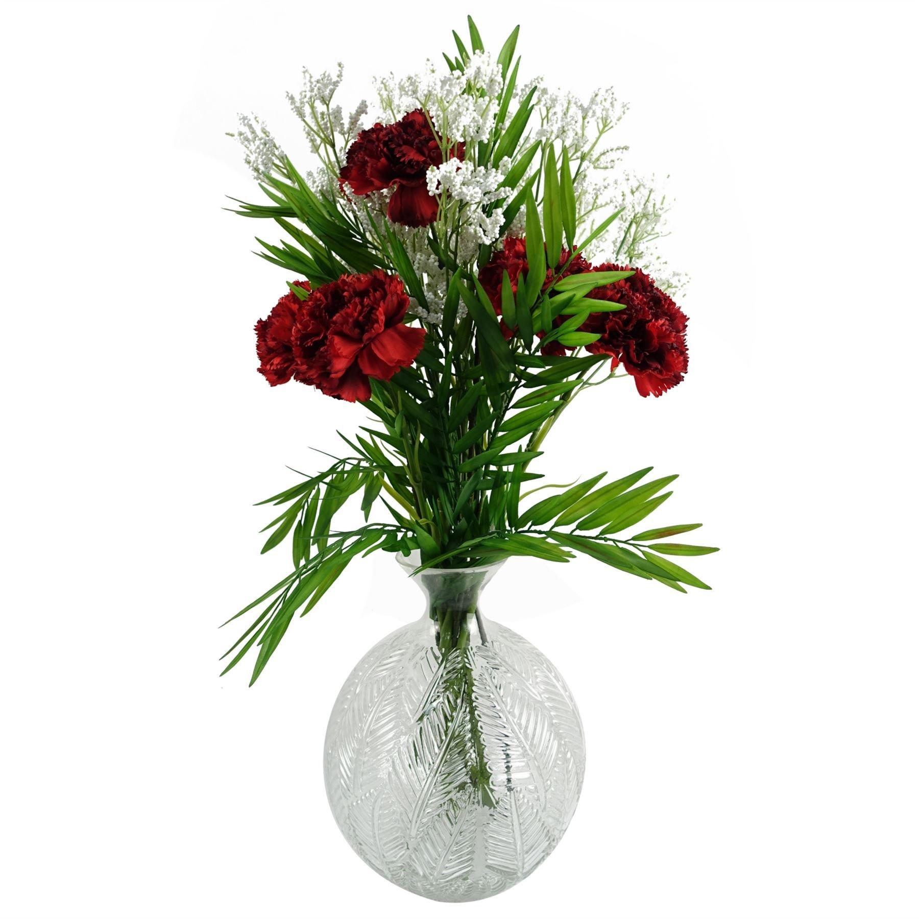 Leaf 65cm Red Carnations Glass Ball Vase
