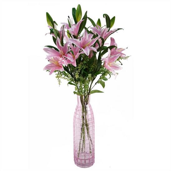 Leaf Leaf 100cm Artificial Pink Lily Flower Arrangement Glass Vase 1