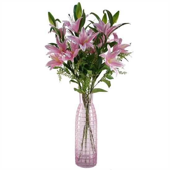 Leaf Leaf 100cm Artificial Pink Lily Flower Arrangement Glass Vase 2