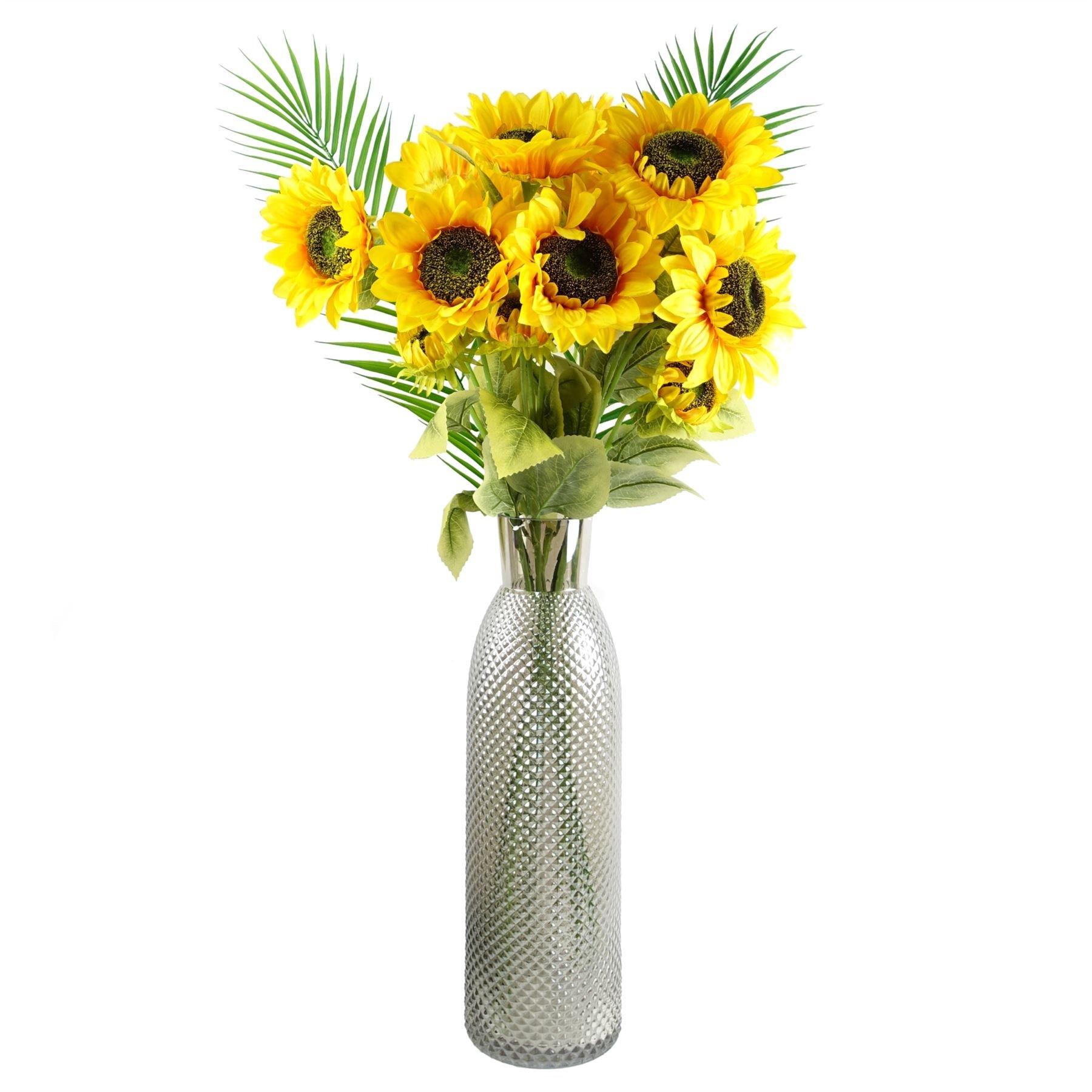 Leaf 100cm Yellow Artificial Sunflower Arrangement Glass Vase