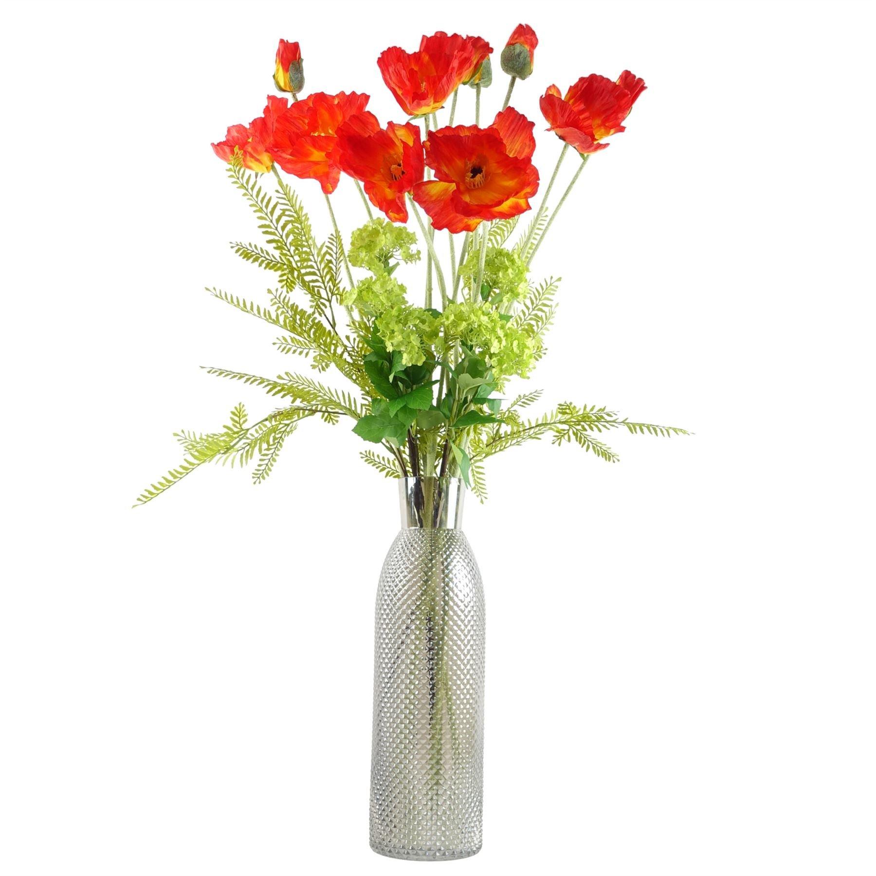 Leaf 100cm Red Poppy and Fern Glass Vase