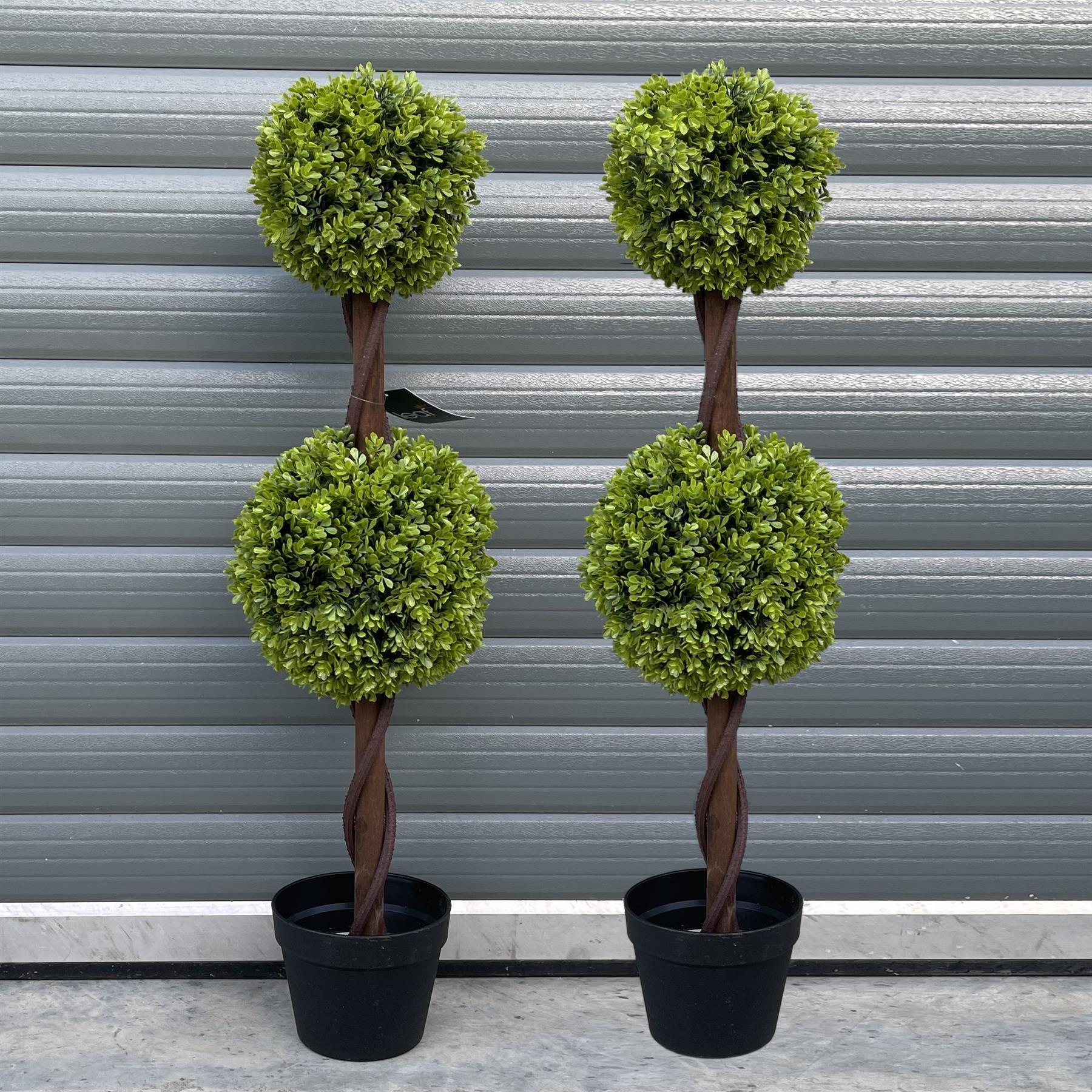 90cm Pair of Green Double Ball Topiary Trees