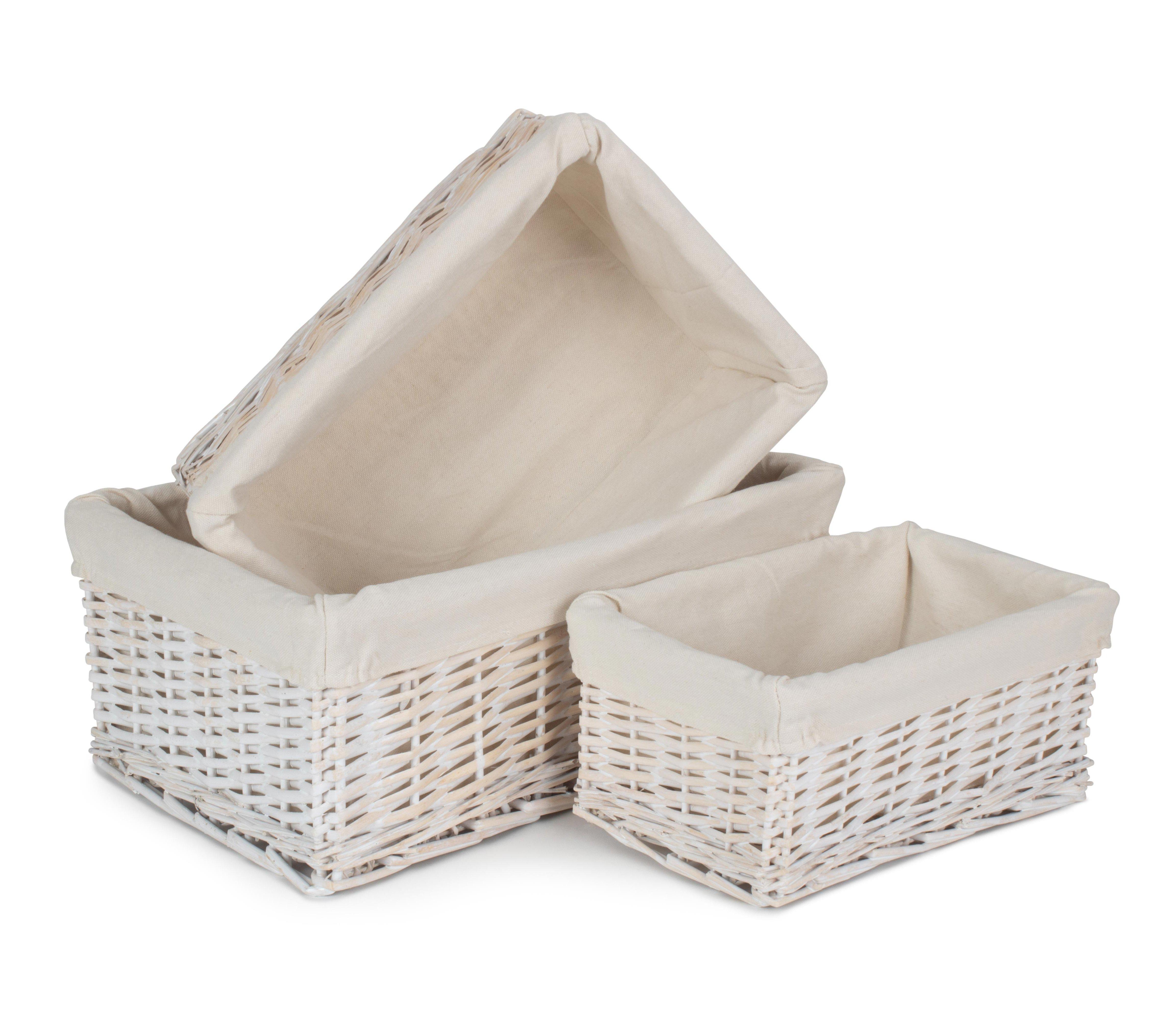 Wicker Set of 3 White Wash Storage Basket with Lining