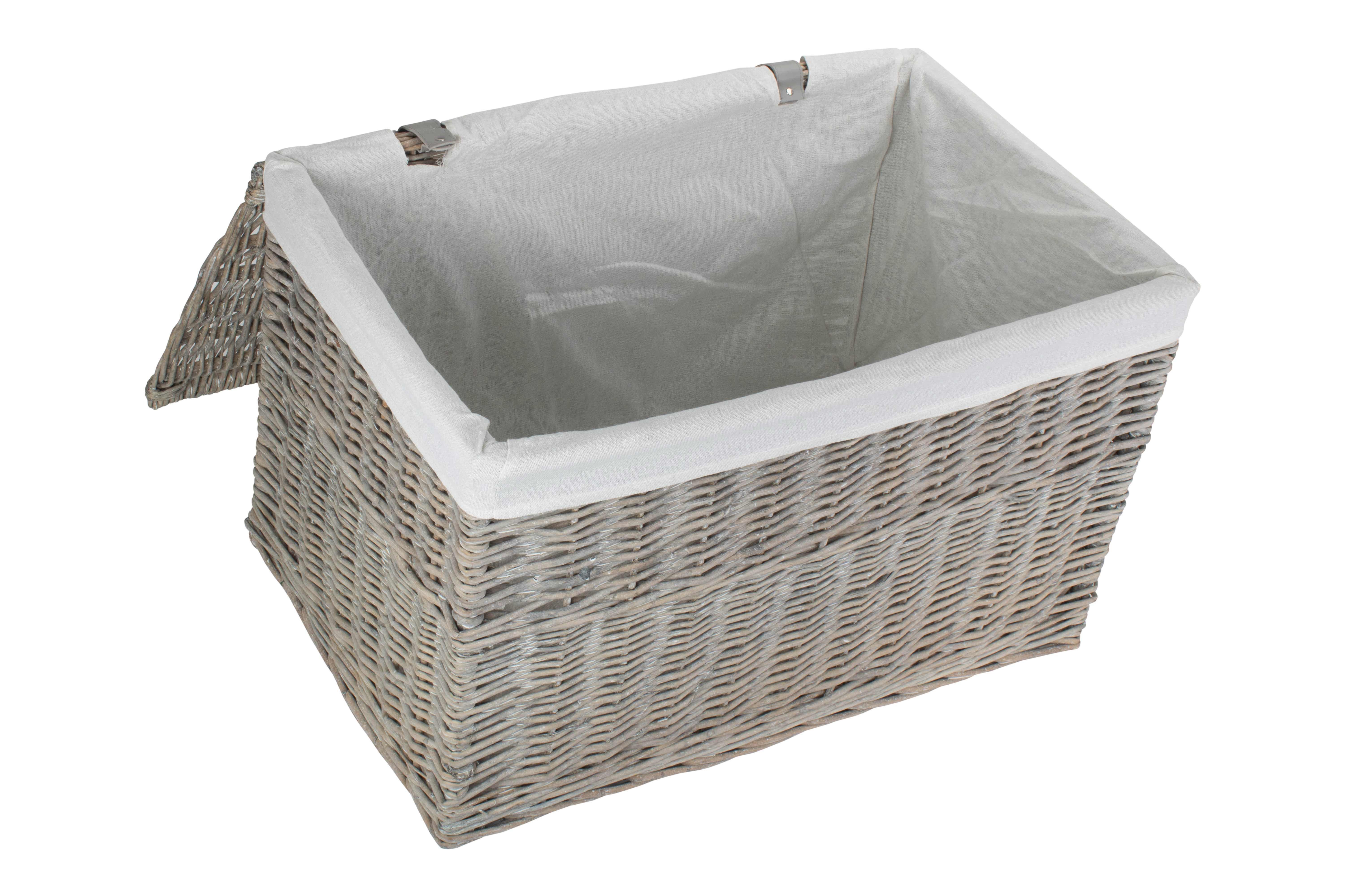 Wicker Grey Wash Finish Storage Hamper Basket