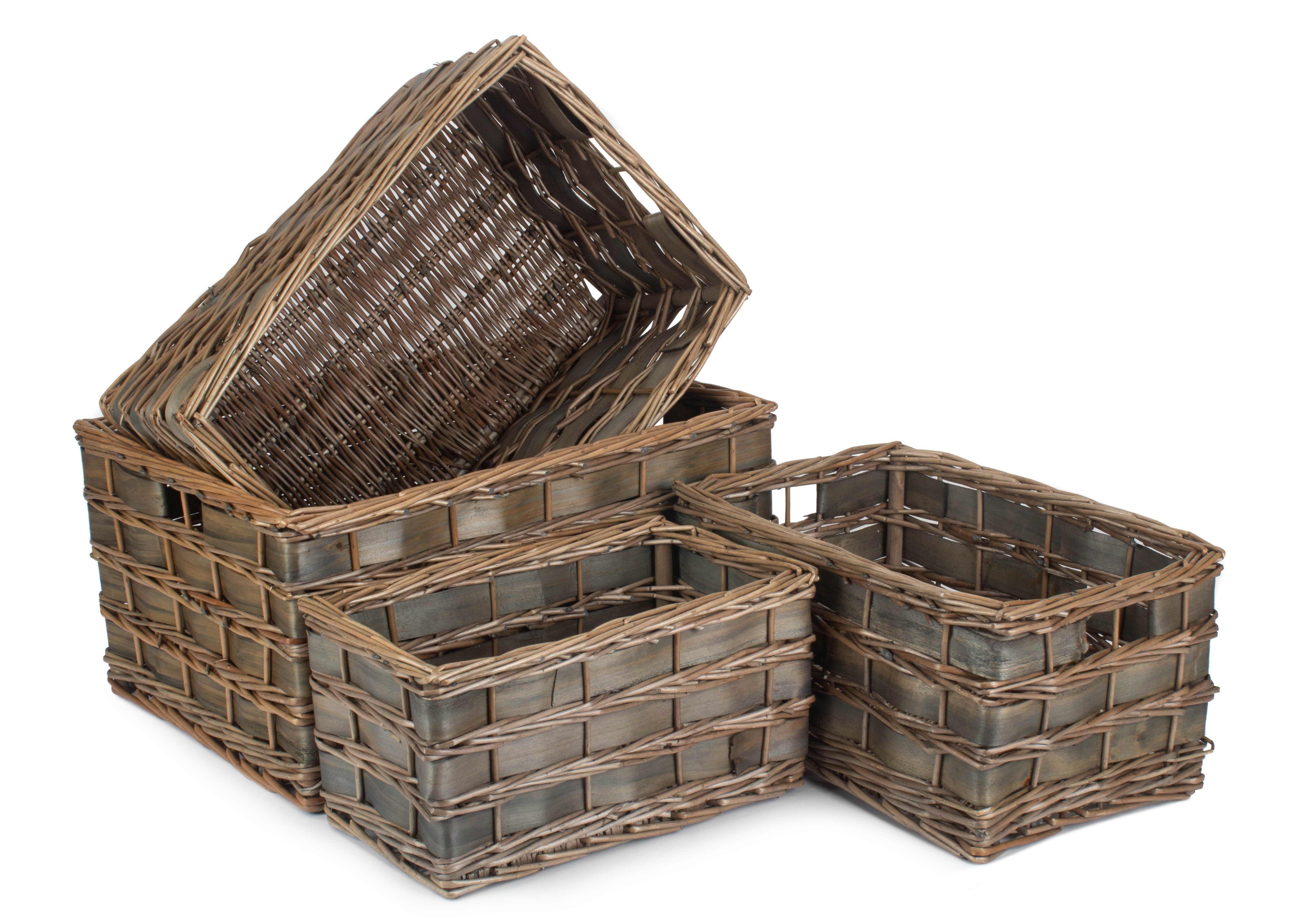 Wicker Set of 4 Unlined Grey Scandi Storage Basket