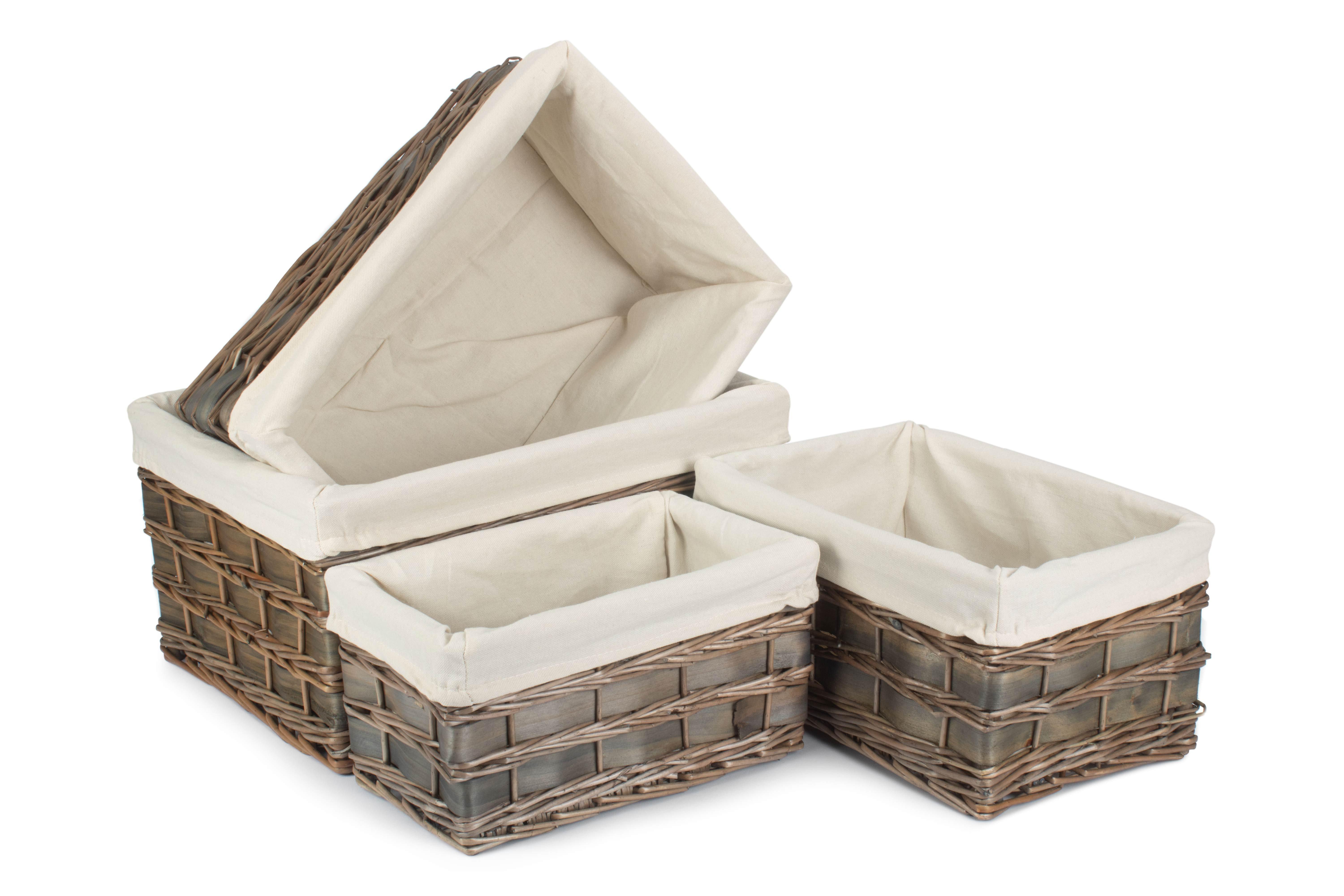 Wicker Set of 4 Grey Scandi Storage Basket With White Lining