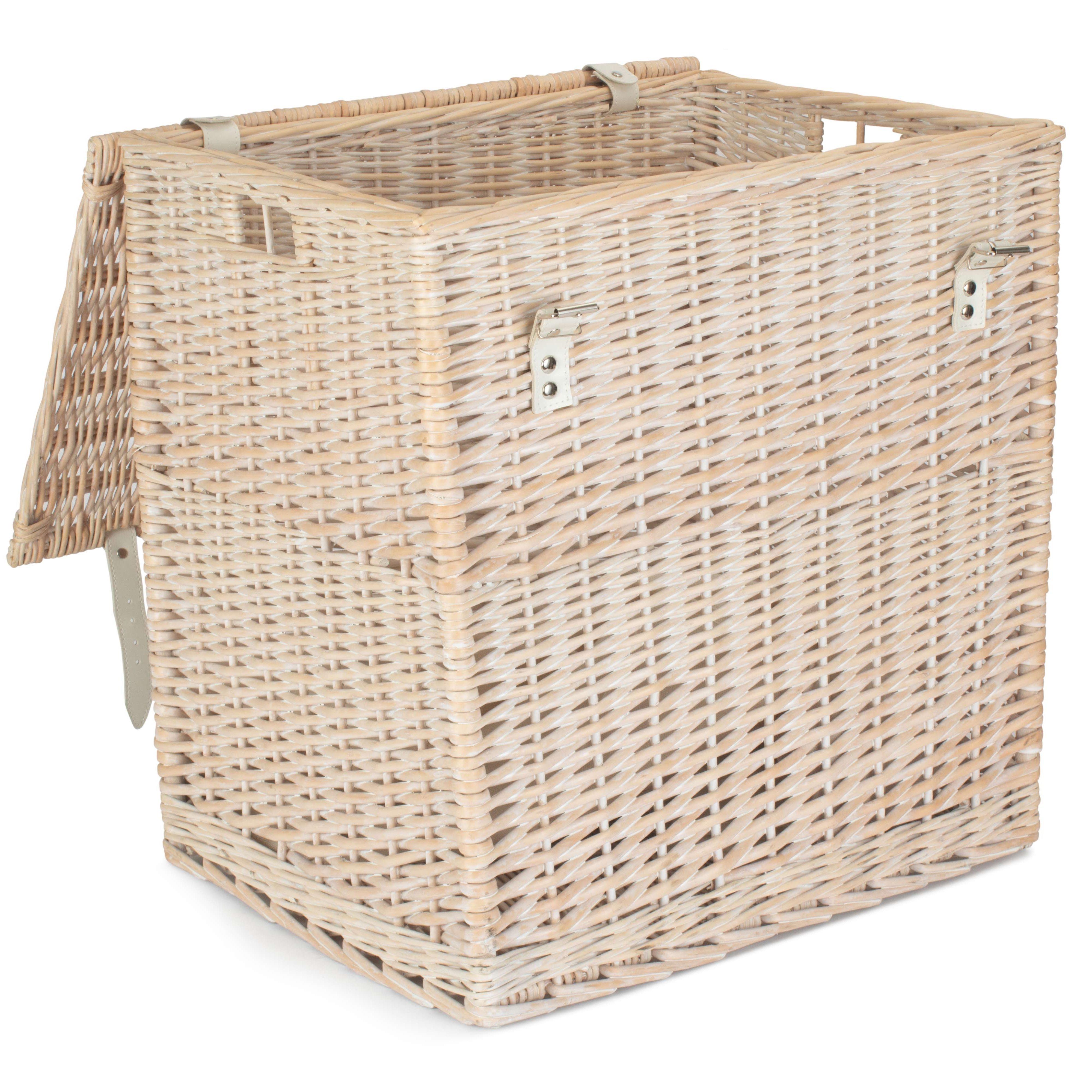 Wicker White Wash Vintner Storage Picnic Basket