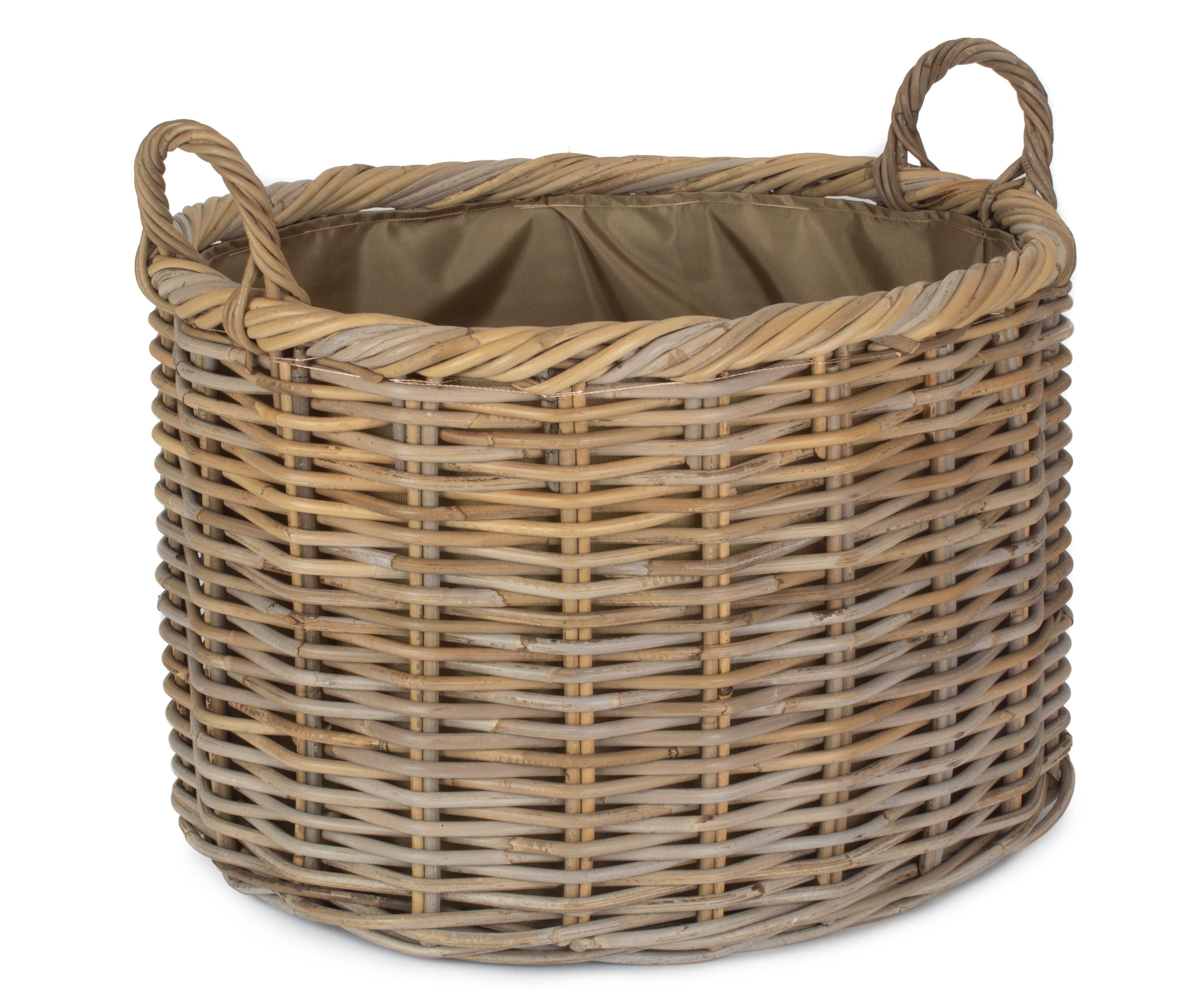 Rattan Large Oval Rattan Storage Log Basket With Cordura Lining