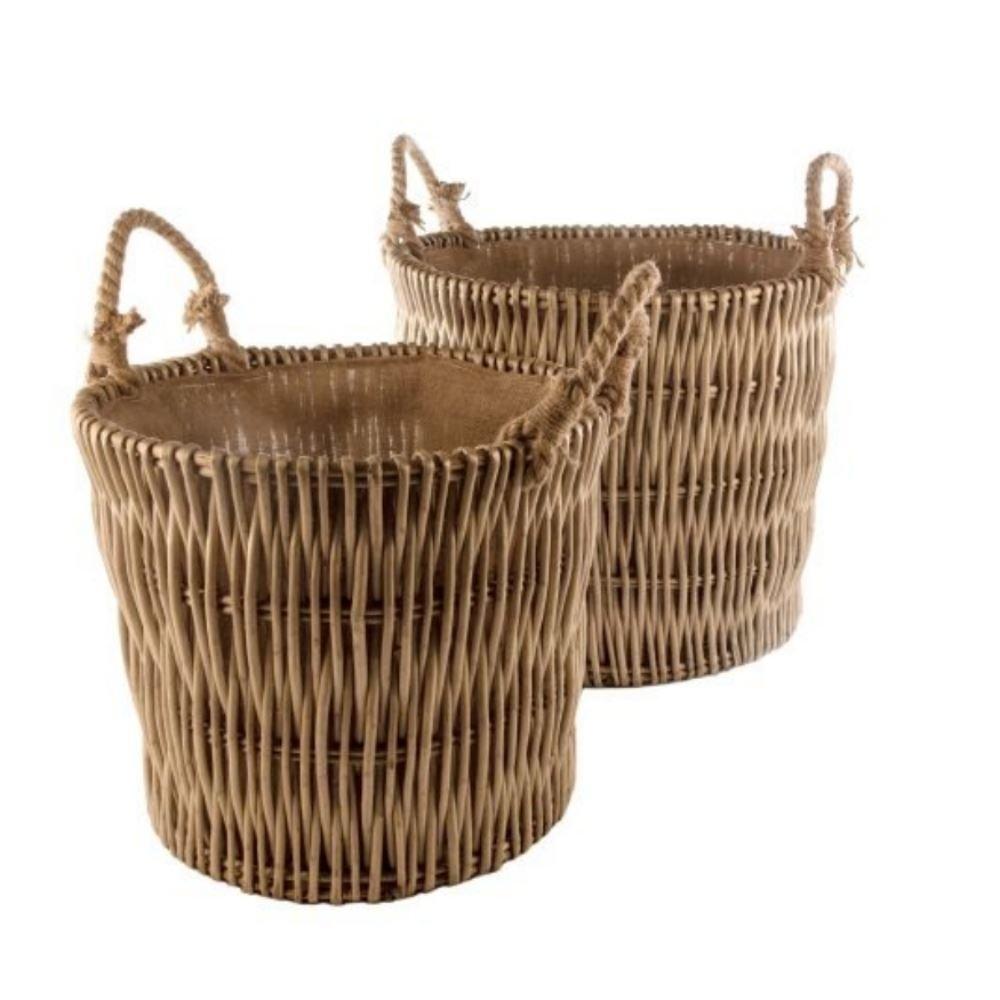 Wicker Set of 2 Vertical Weave Hessian Lined Log Baskets