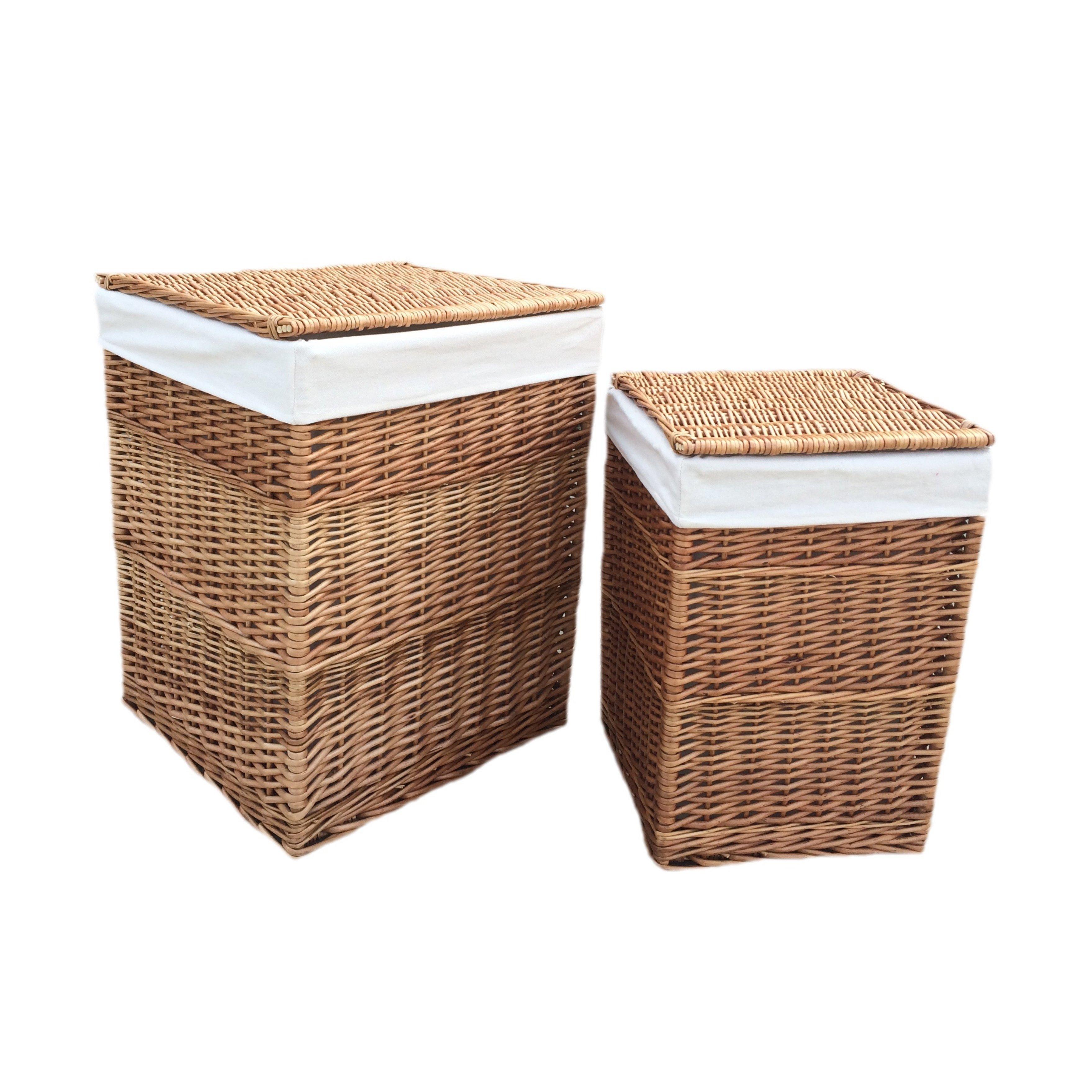 Set of 2 Cotton Lined Light Steamed Square Laundry Baskets