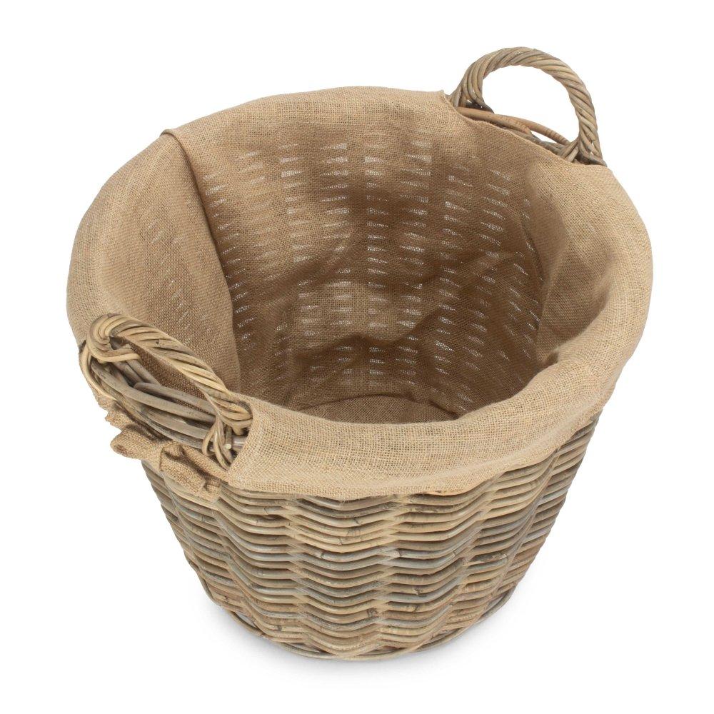 Round Grey Rattan Log Basket