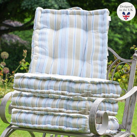Dibor Set of 4 Giant Oxford Blue Striped Outdoor Garden Chair Seat Pad Cushions 1