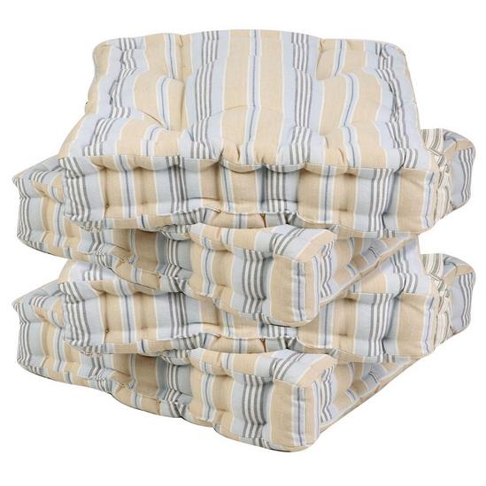 Dibor Set of 4 Giant Oxford Blue Striped Outdoor Garden Chair Seat Pad Cushions 2