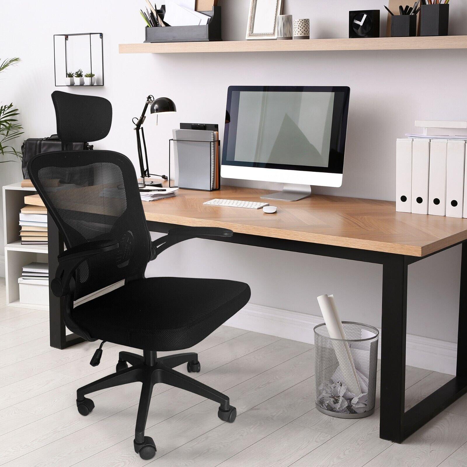 Ergonomic High Back Office Chair With Headrest Lumbar Support & Flip-UP Armrest