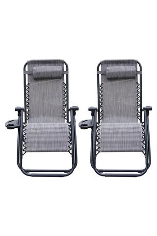 Product Set Of 2 Grey Heavy Duty Zero Gravity Chairs With Cupholders Garden Outdoor Patio Sun Loungers Folding Reclining Chairs Grey