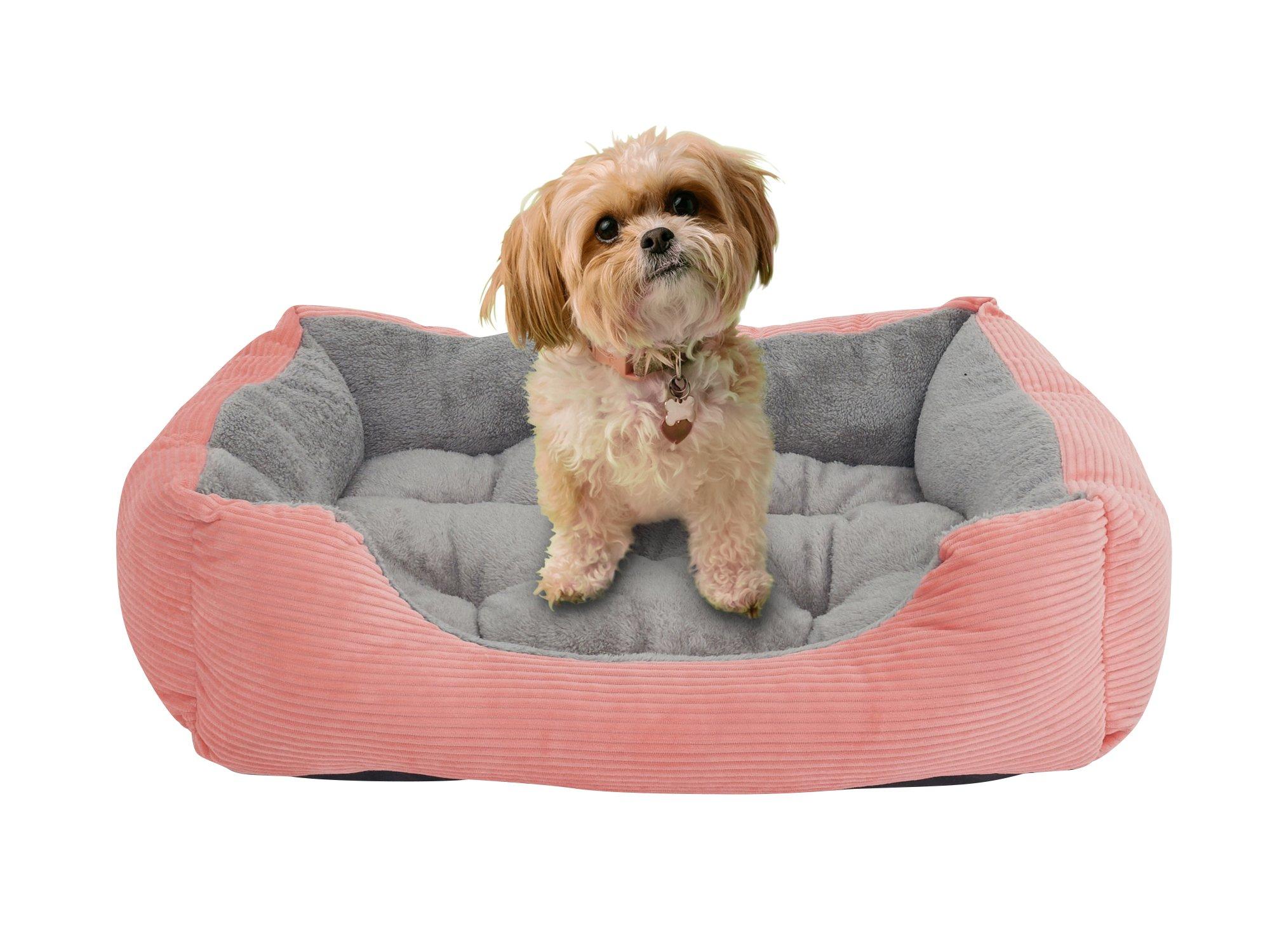 Pink Corduroy Dog Pet Bed with Fleece Cushion