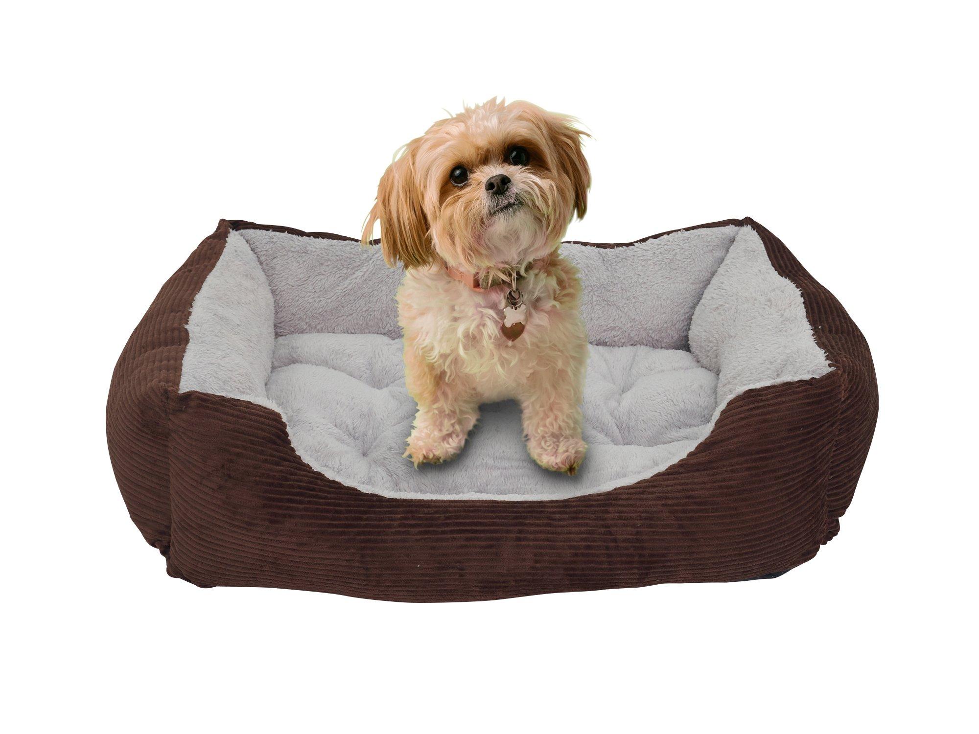 Brown Corduroy Dog Pet Bed with Fleece Cushion
