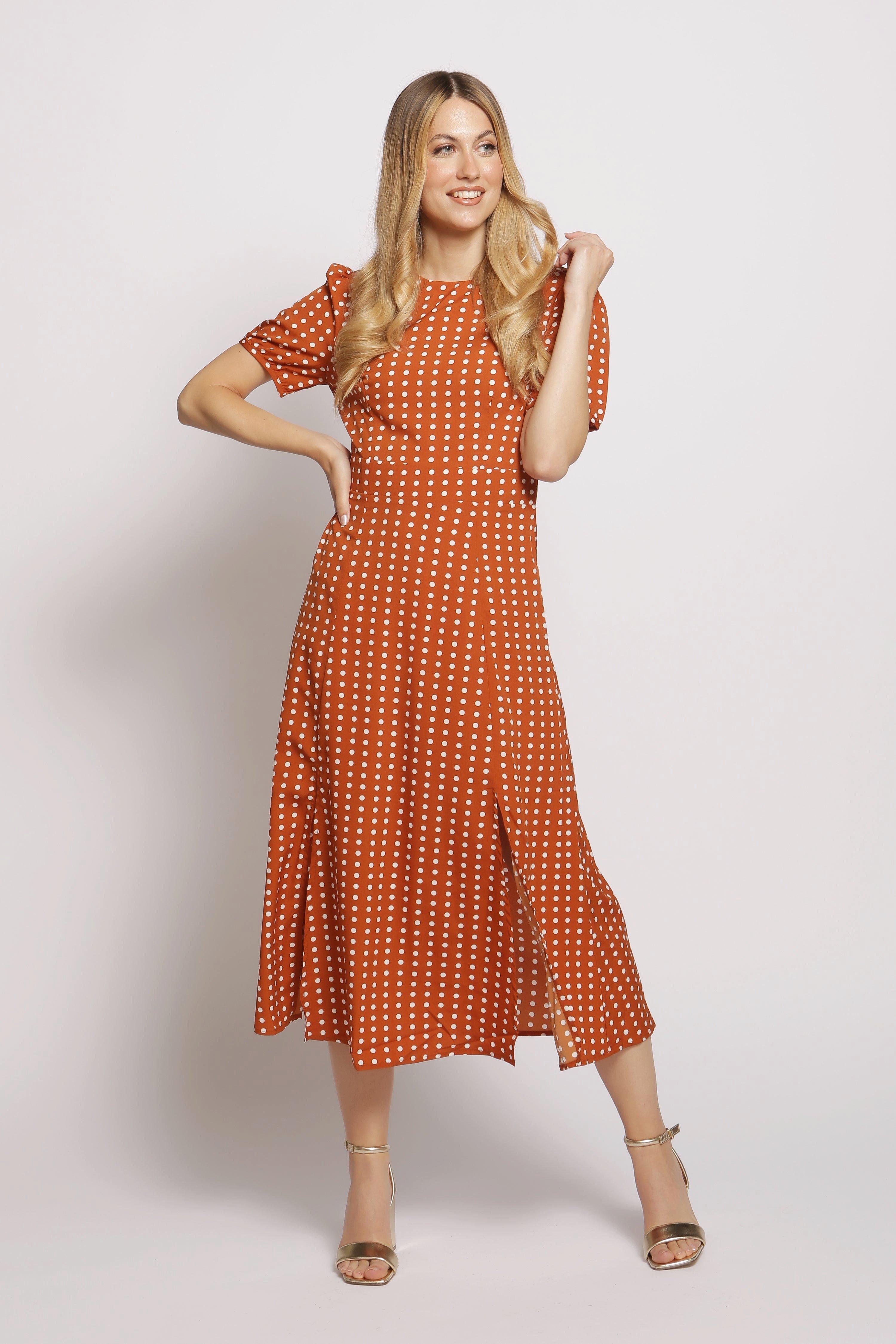 Short Sleeve Maxi Dress In Polka Dot