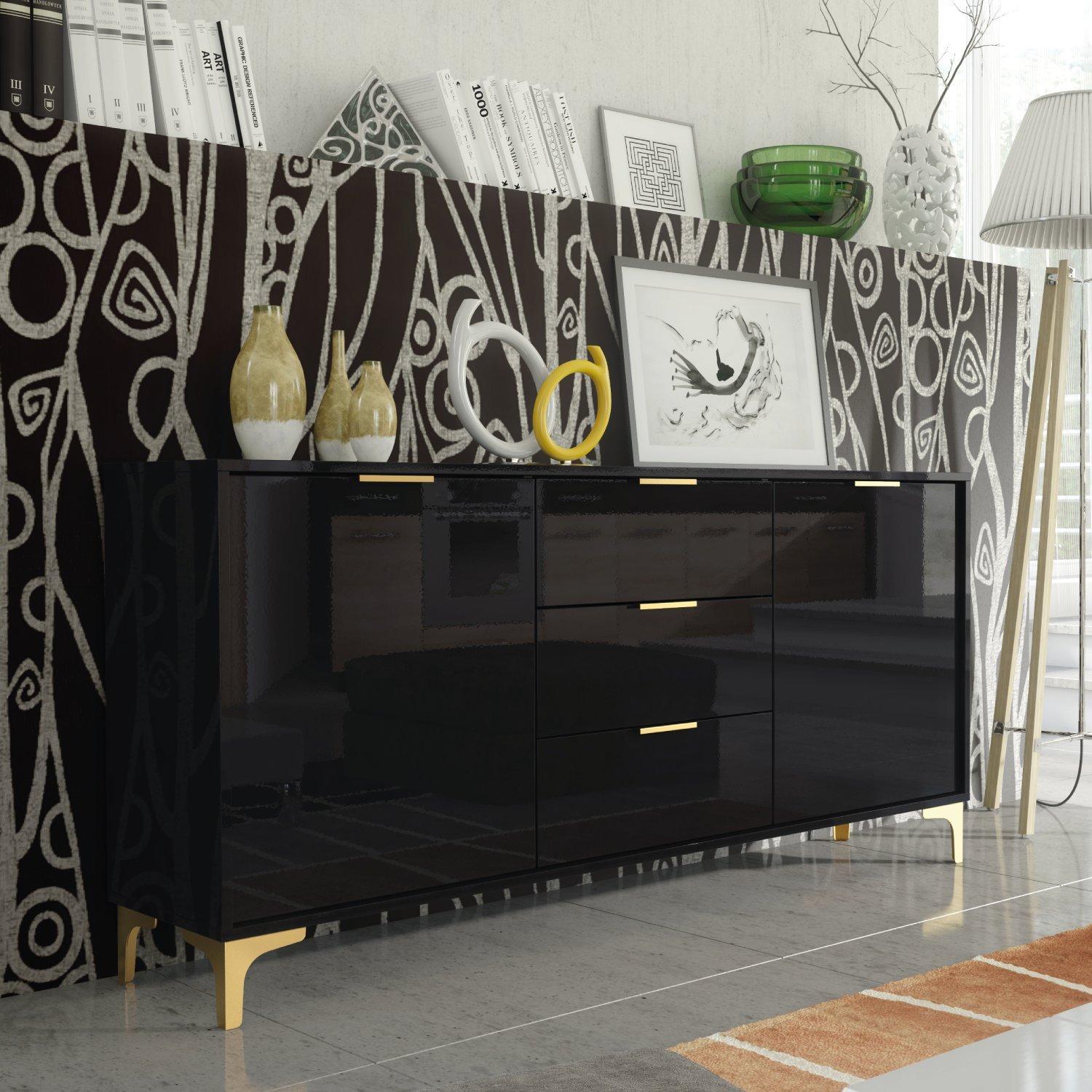 Sideboard 140cm Luxury Modern TV Uni Black High Gloss Creative Furniture