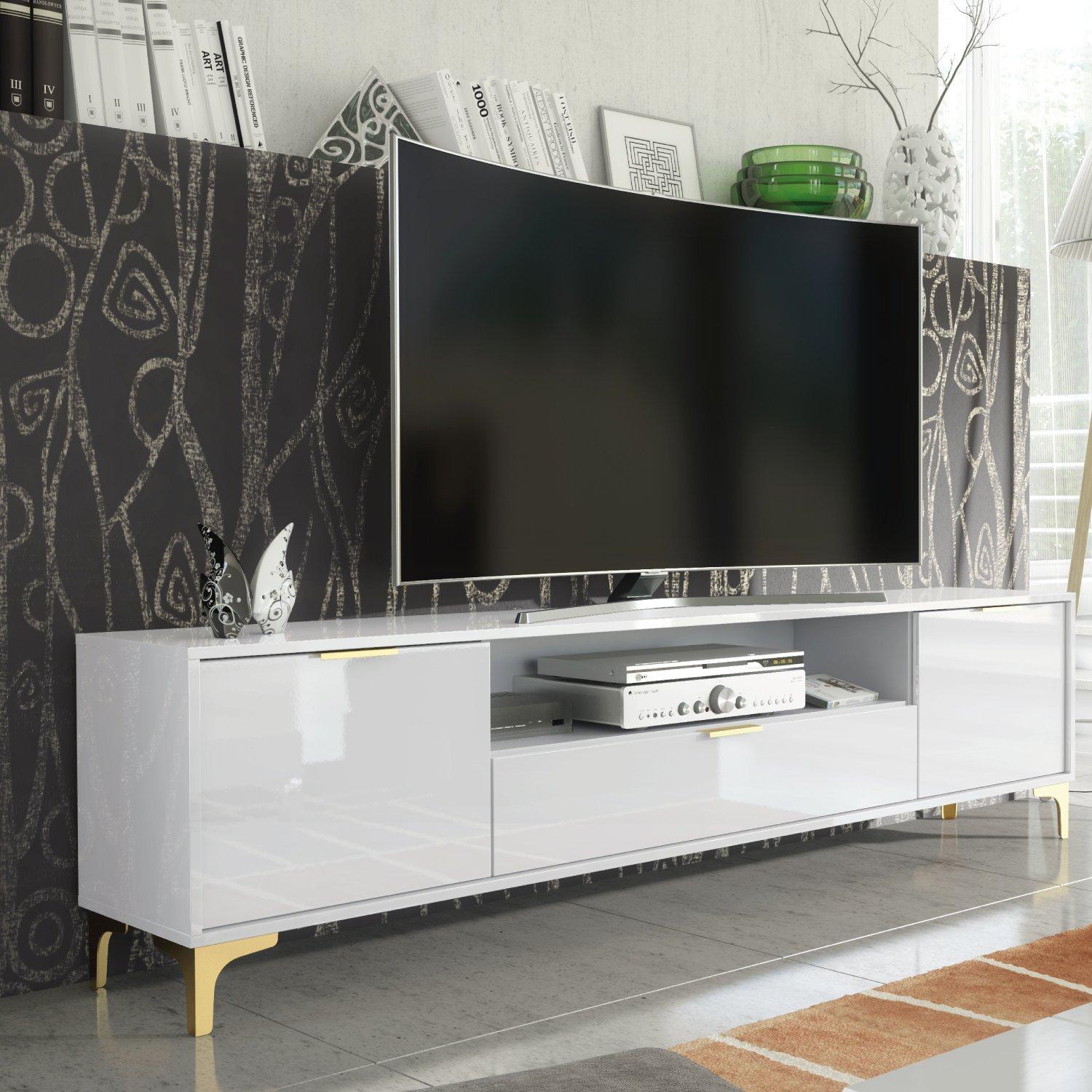 TV Unit 200cm Luxury Modern Stand  White High Gloss