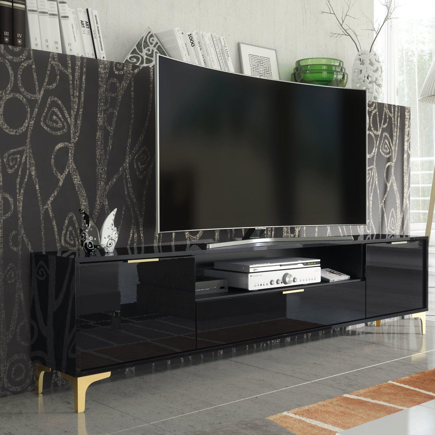 TV Unit 200cm Luxury Modern Stand  Black High Gloss