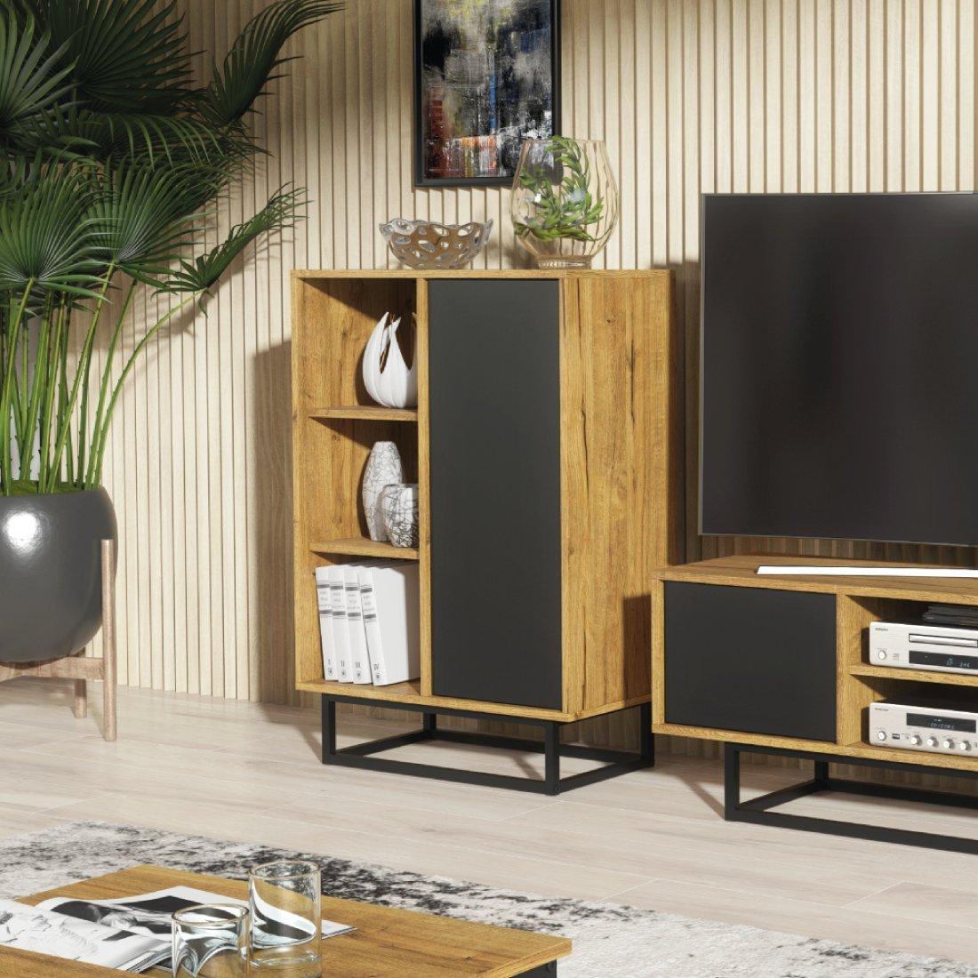Sideboard 100cm Cabinet Cupboard TV Stand - Oak & Black