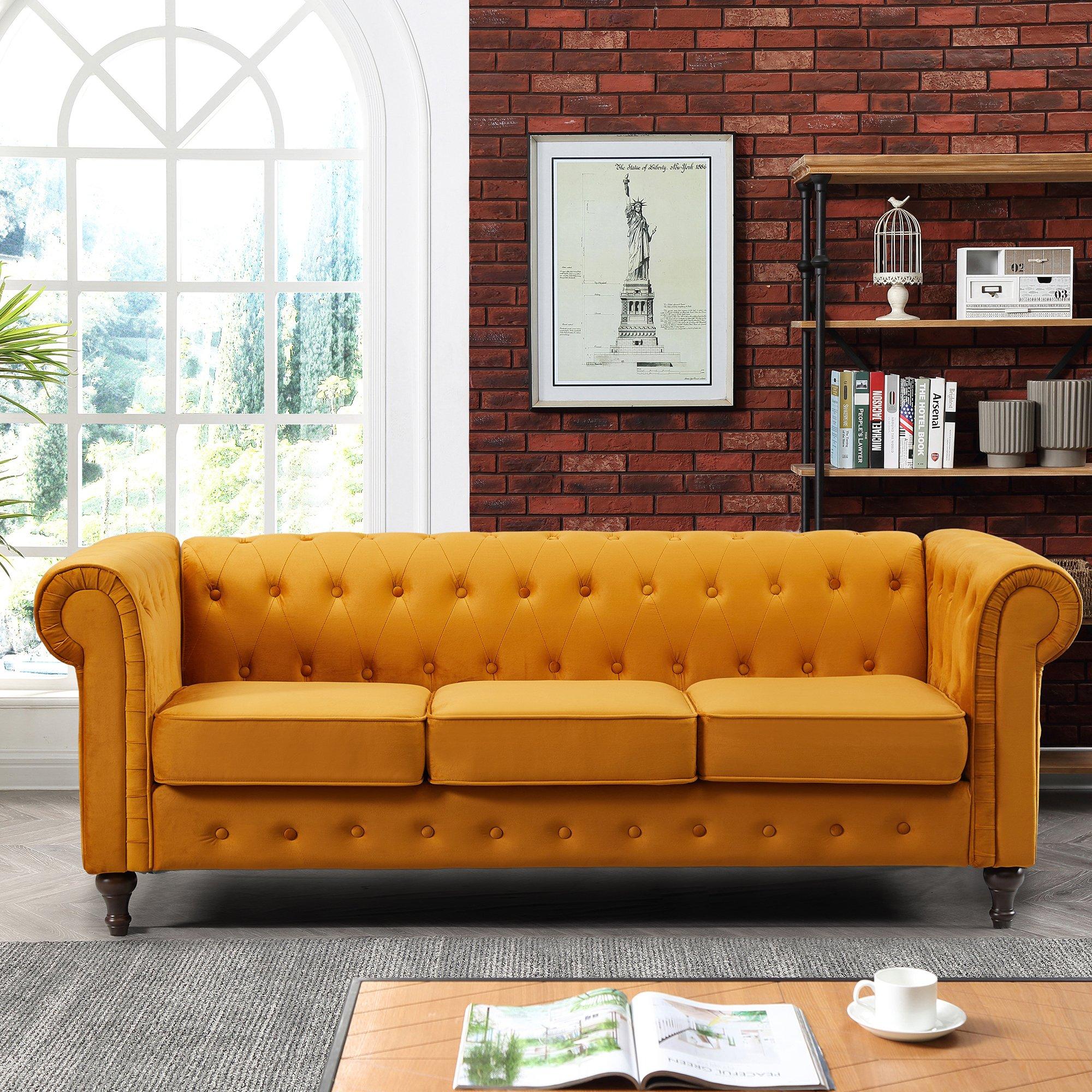 Pelham 207cm Wide Velvet Fabric 3 Seat Chesterfield Sofa