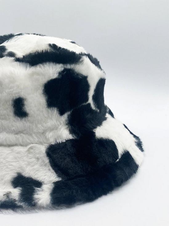 SVNX Black & White Cow Print Faux Fur Bucket Hat 2