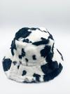 SVNX Black & White Cow Print Faux Fur Bucket Hat thumbnail 3