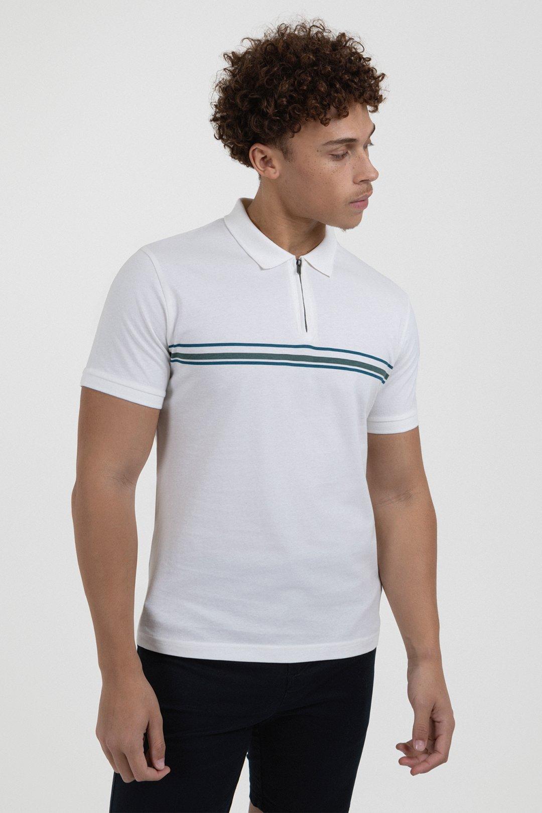 Polos | Off White Chest Stripe Polo Shirt | Larsson & Co