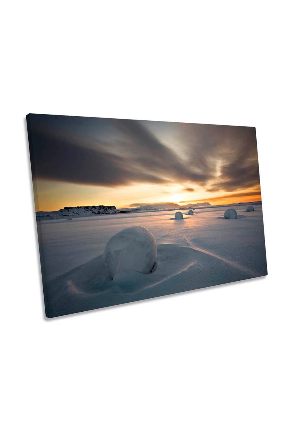 Snow Bales Farm Winter Sunset Canvas Wall Art Picture Print