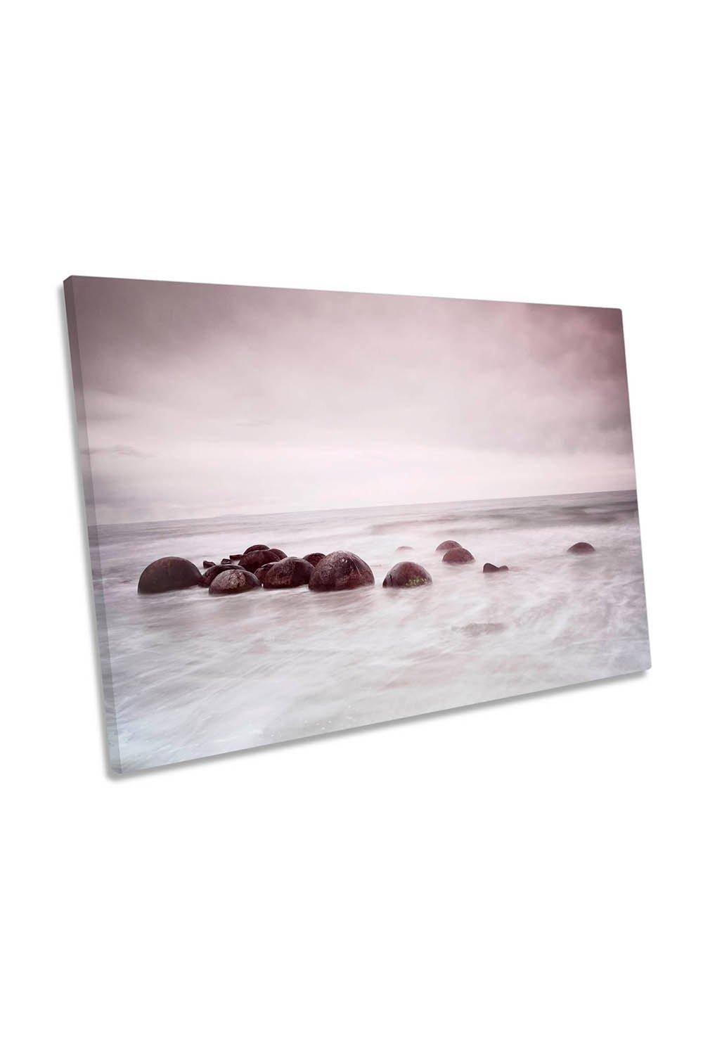 Giant Marbles Beach Misty Canvas Wall Art Picture Print