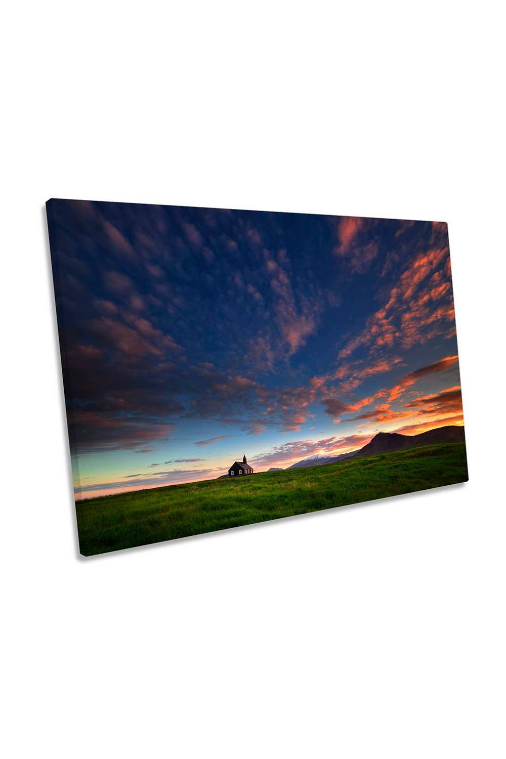 Spring Church Iceland Meadow Canvas Wall Art Picture Print