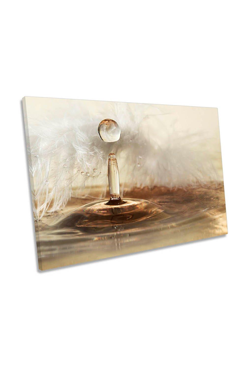Golden Feather drops Ripple Bathroom Canvas Wall Art Picture Print