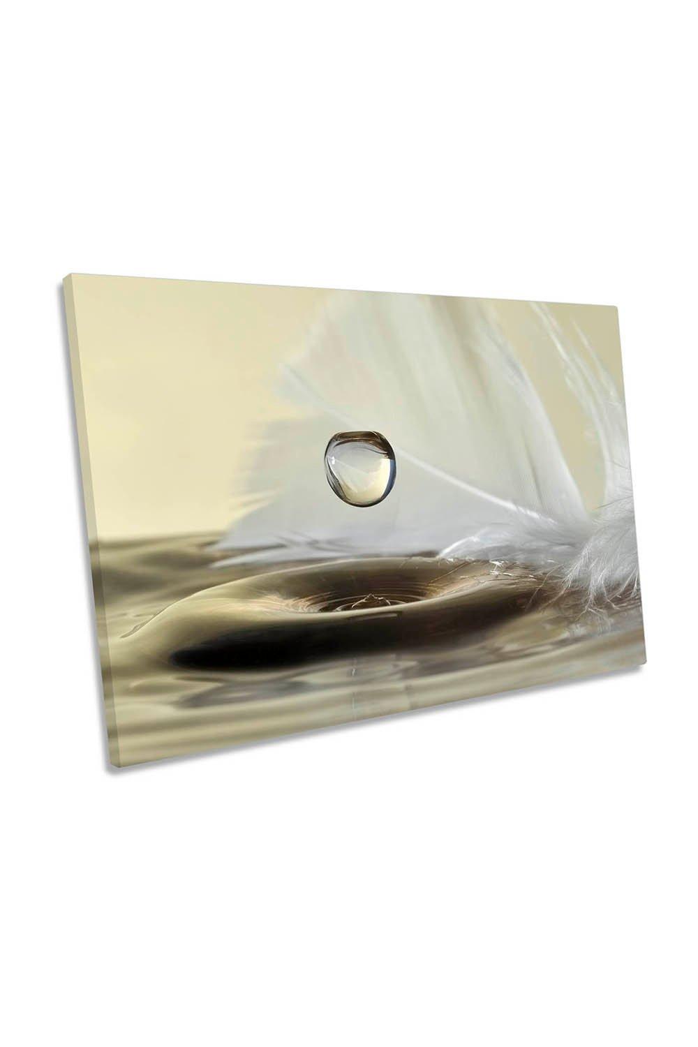 Feather Water Drop Bathroom Beige Canvas Wall Art Picture Print