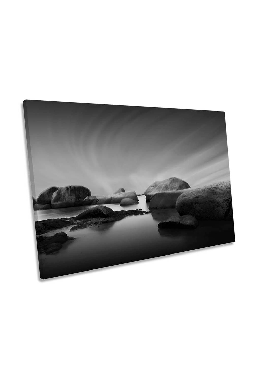 Rocky Seascape Black and White Canvas Wall Art Picture Print