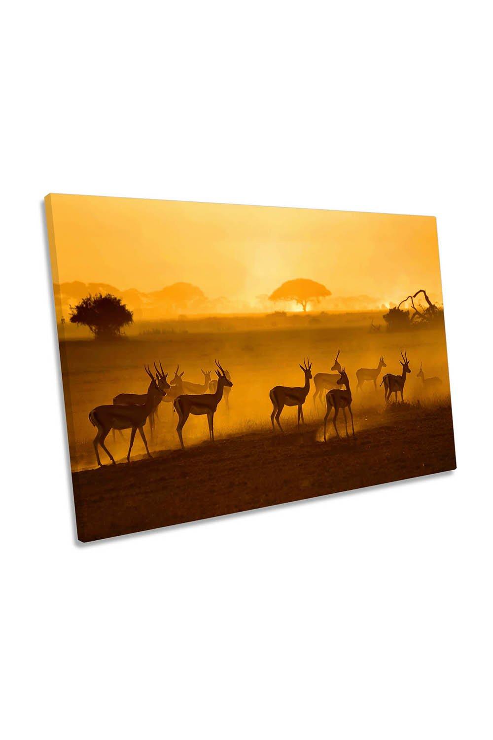 African Wildlife Sunset Nature Orange Canvas Wall Art Picture Print