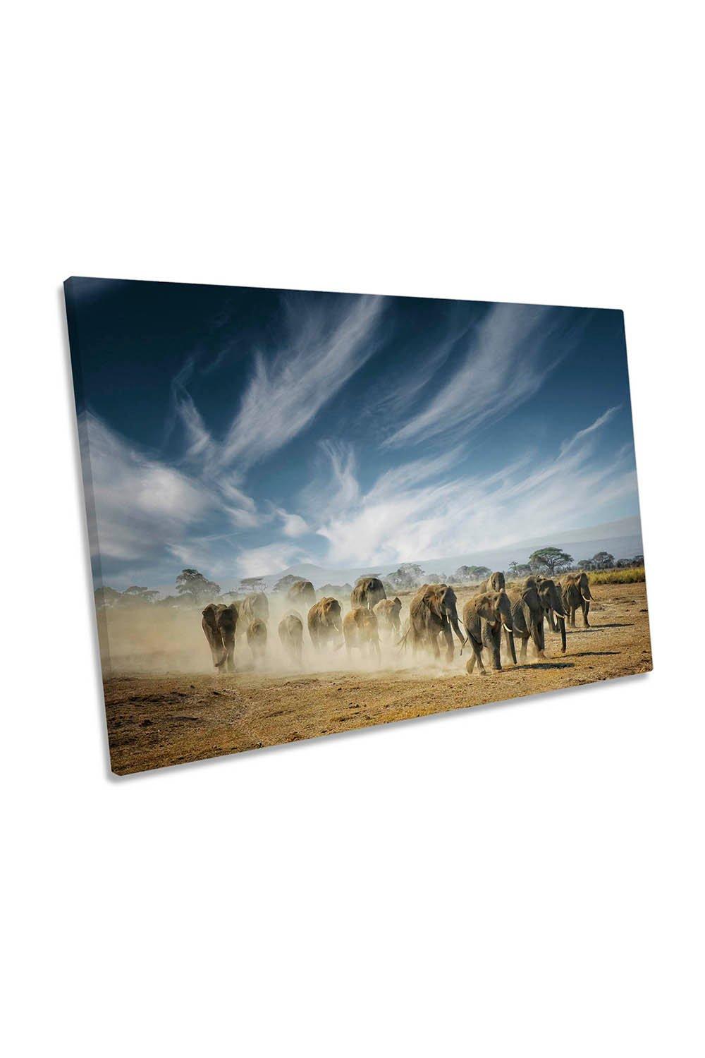 Elephant Family Africa  Canvas Wall Art Picture Print